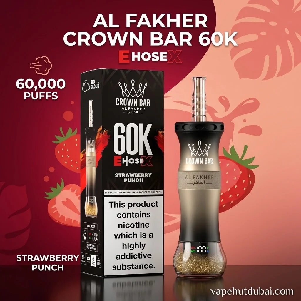 WhatsApp Image 2026-10-02 at 4.28.17 PM Al Fakher E Hose X 60000 Puffs Crown Bar Strawberry Punch - Image 1